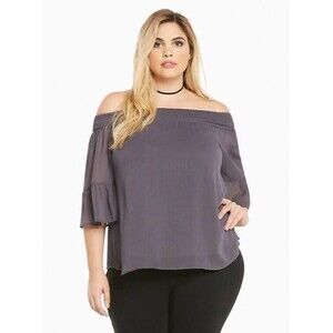 NWT Torrid 4X/26 Plus Size Off-Shoulder Smocked Chiffon Bell Sleeve Top